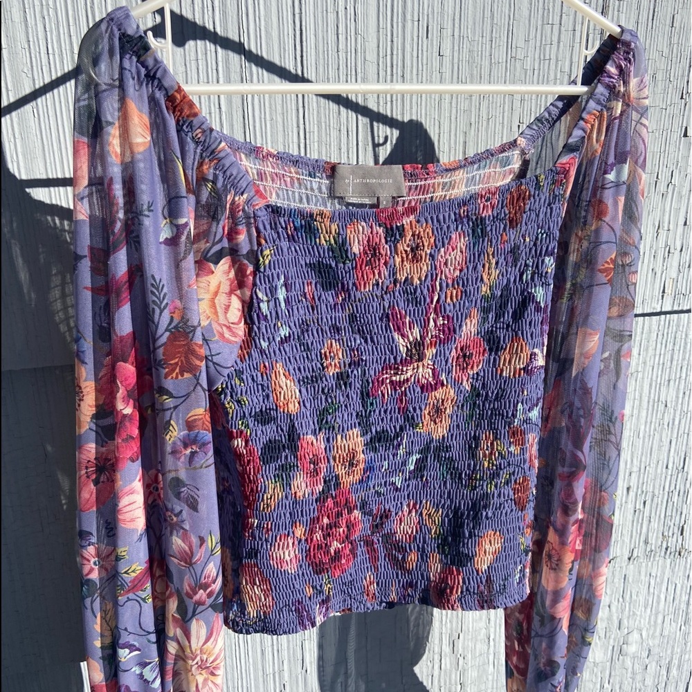 Purple Floral Square Neck Anthropologie Top